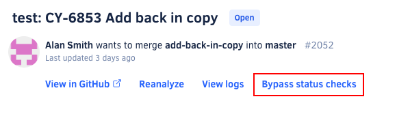 Bypass status check for pull request