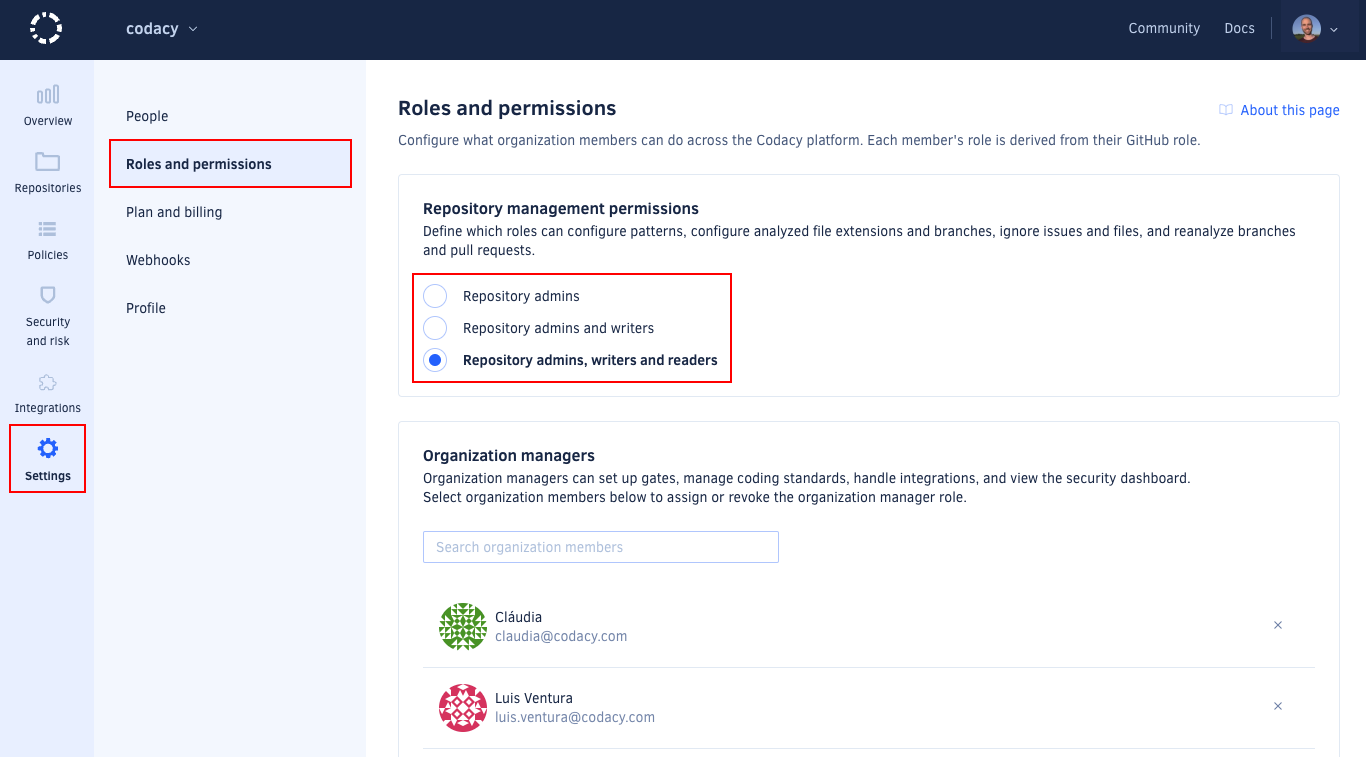 Configuring repository management permissions